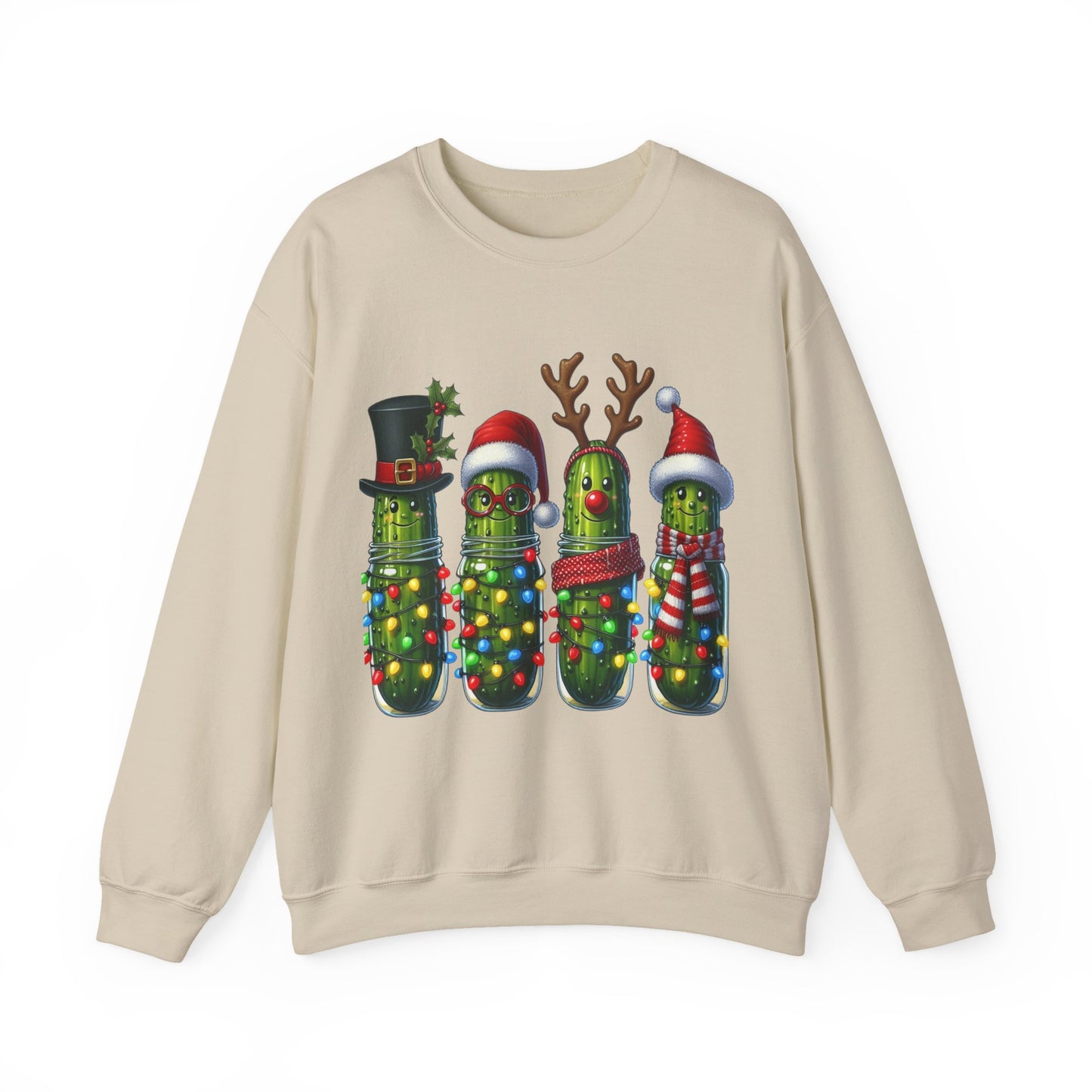 Christmas Holiday Pickles Sweatshirt, Funny Festive Christmas Pickle Unisex Heavy Blend Crewneck Sweatshirt