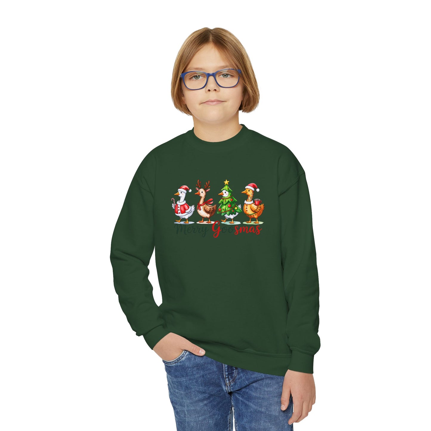 Christmas Merry Goosmas Goose Sweatshirt, Holiday Merry Goose Christmas ShirtYouth Crewneck Sweatshirt