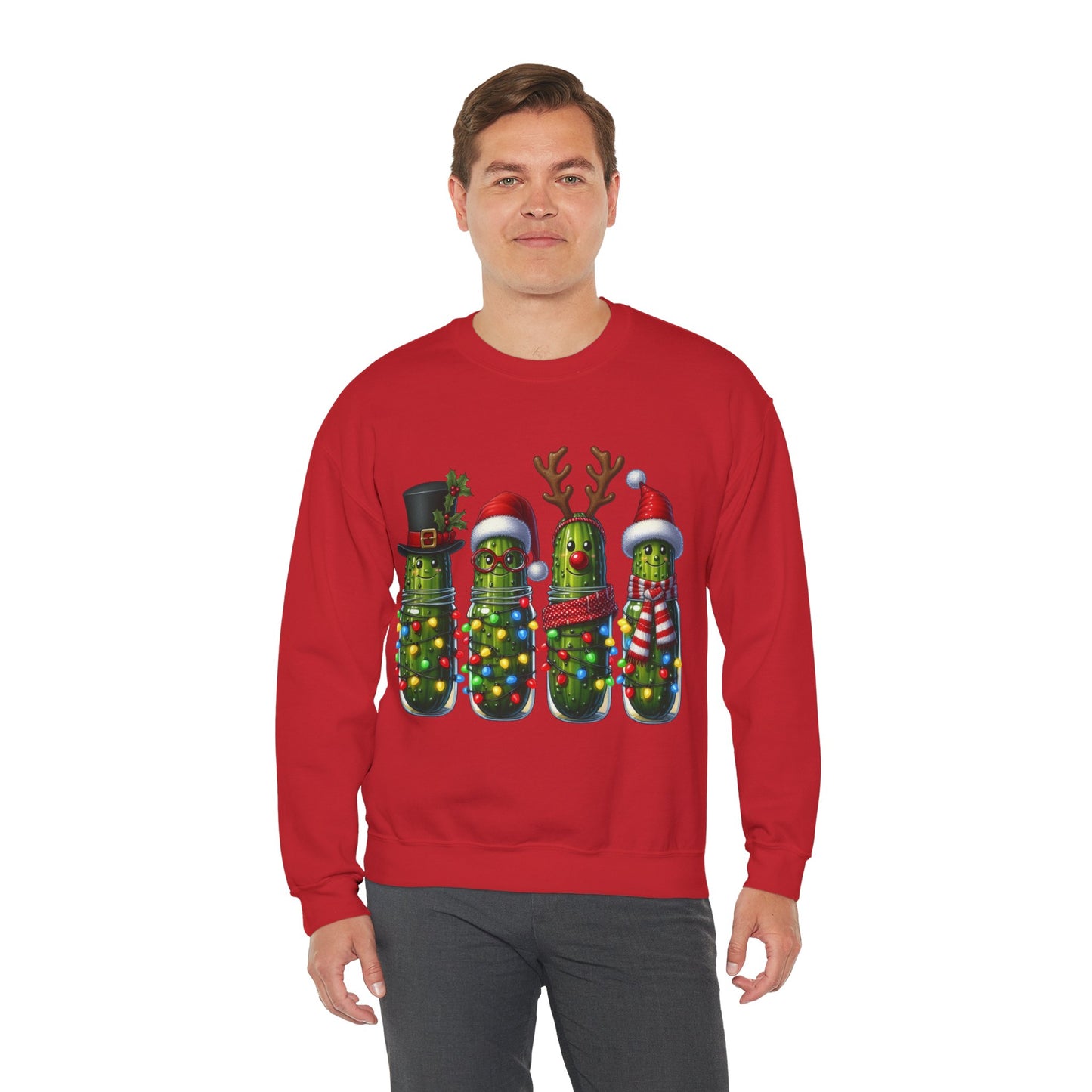 Christmas Holiday Pickles Sweatshirt, Funny Festive Christmas Pickle Unisex Heavy Blend Crewneck Sweatshirt
