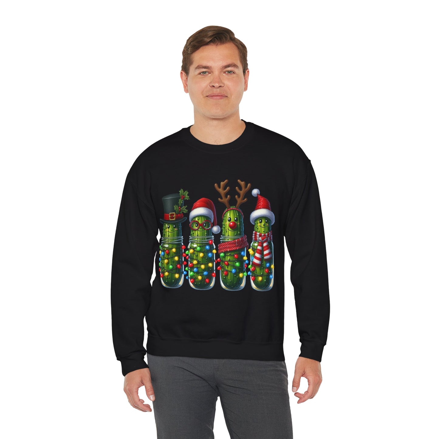 Christmas Holiday Pickles Sweatshirt, Funny Festive Christmas Pickle Unisex Heavy Blend Crewneck Sweatshirt