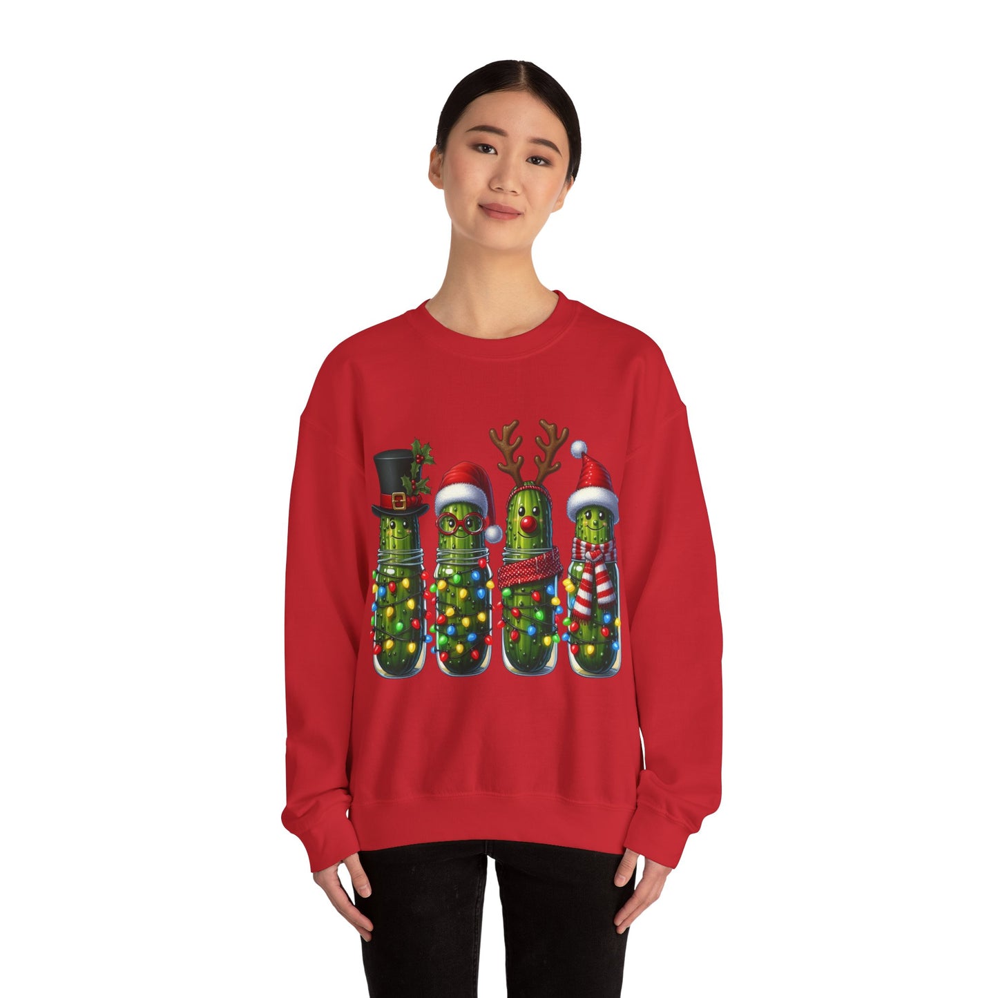 Christmas Holiday Pickles Sweatshirt, Funny Festive Christmas Pickle Unisex Heavy Blend Crewneck Sweatshirt