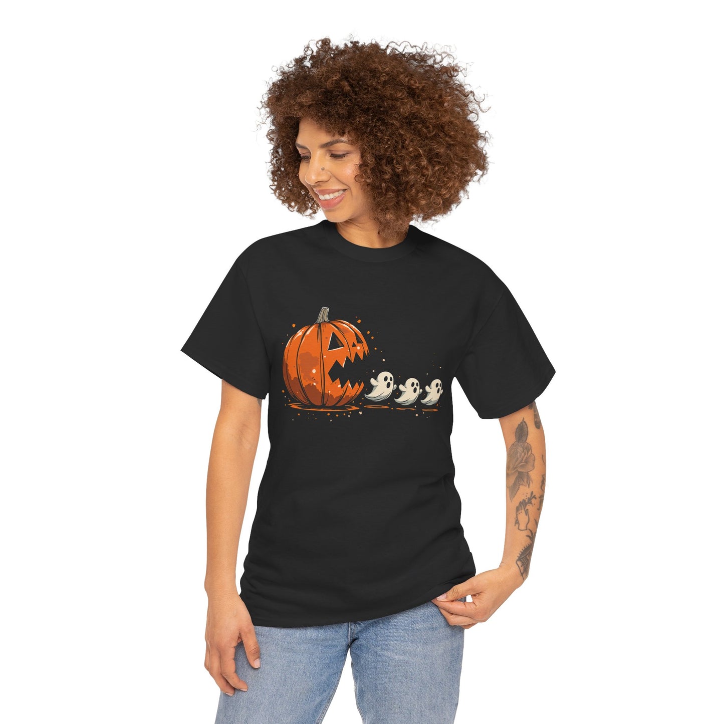 Funny Halloween Pumpkin Chasing Ghost, Retro Funny Boo Ghost Shirt, Spooky Halloween Unisex T-Shirt