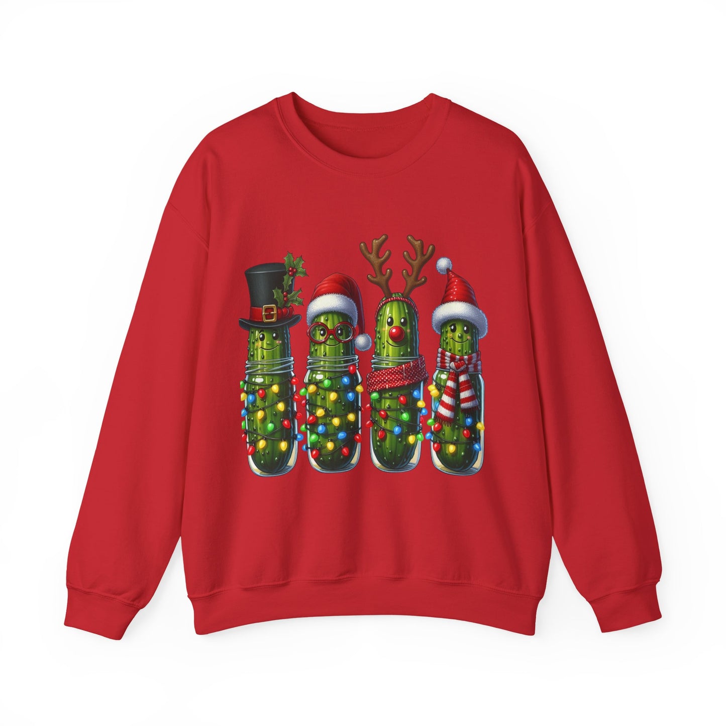 Christmas Holiday Pickles Sweatshirt, Funny Festive Christmas Pickle Unisex Heavy Blend Crewneck Sweatshirt
