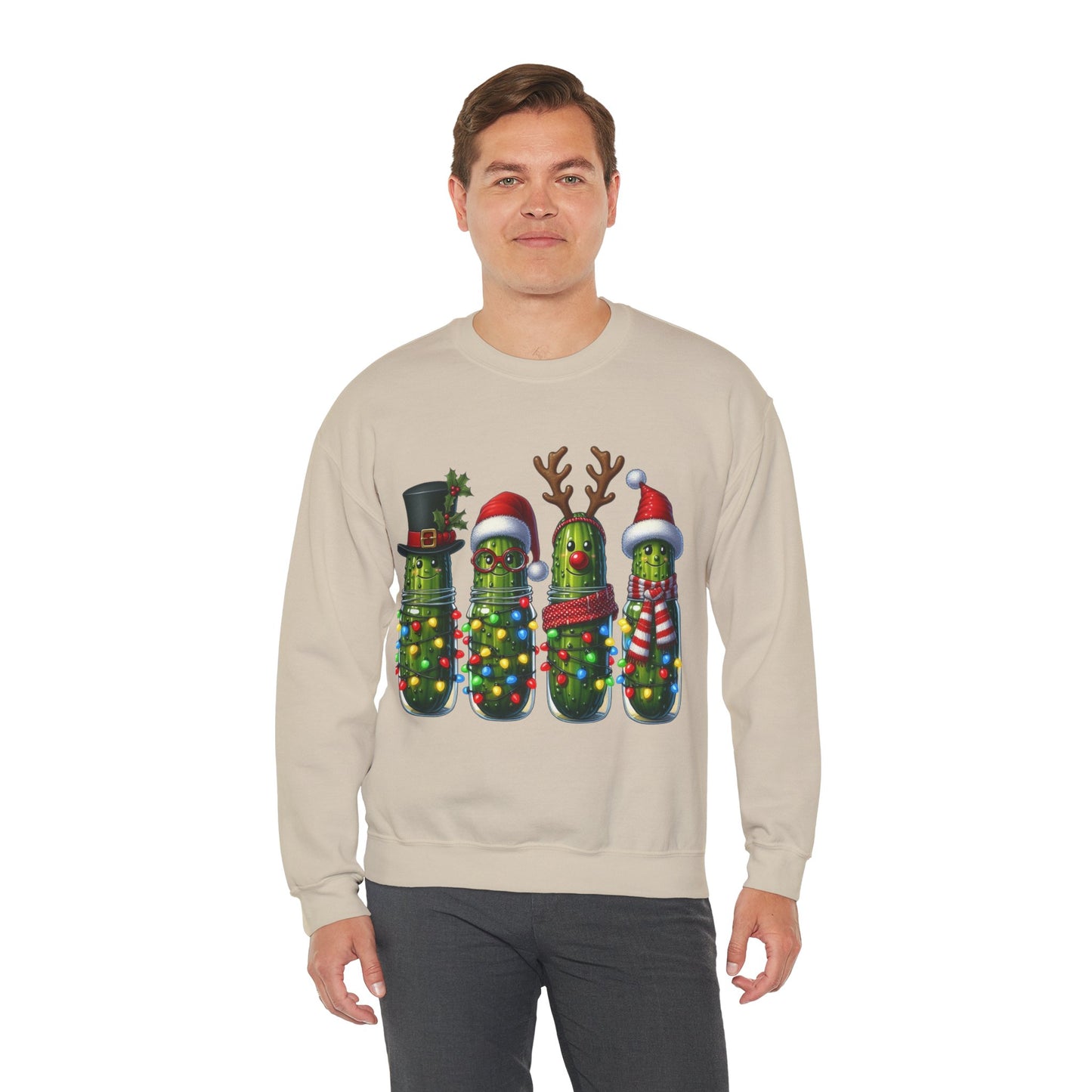 Christmas Holiday Pickles Sweatshirt, Funny Festive Christmas Pickle Unisex Heavy Blend Crewneck Sweatshirt