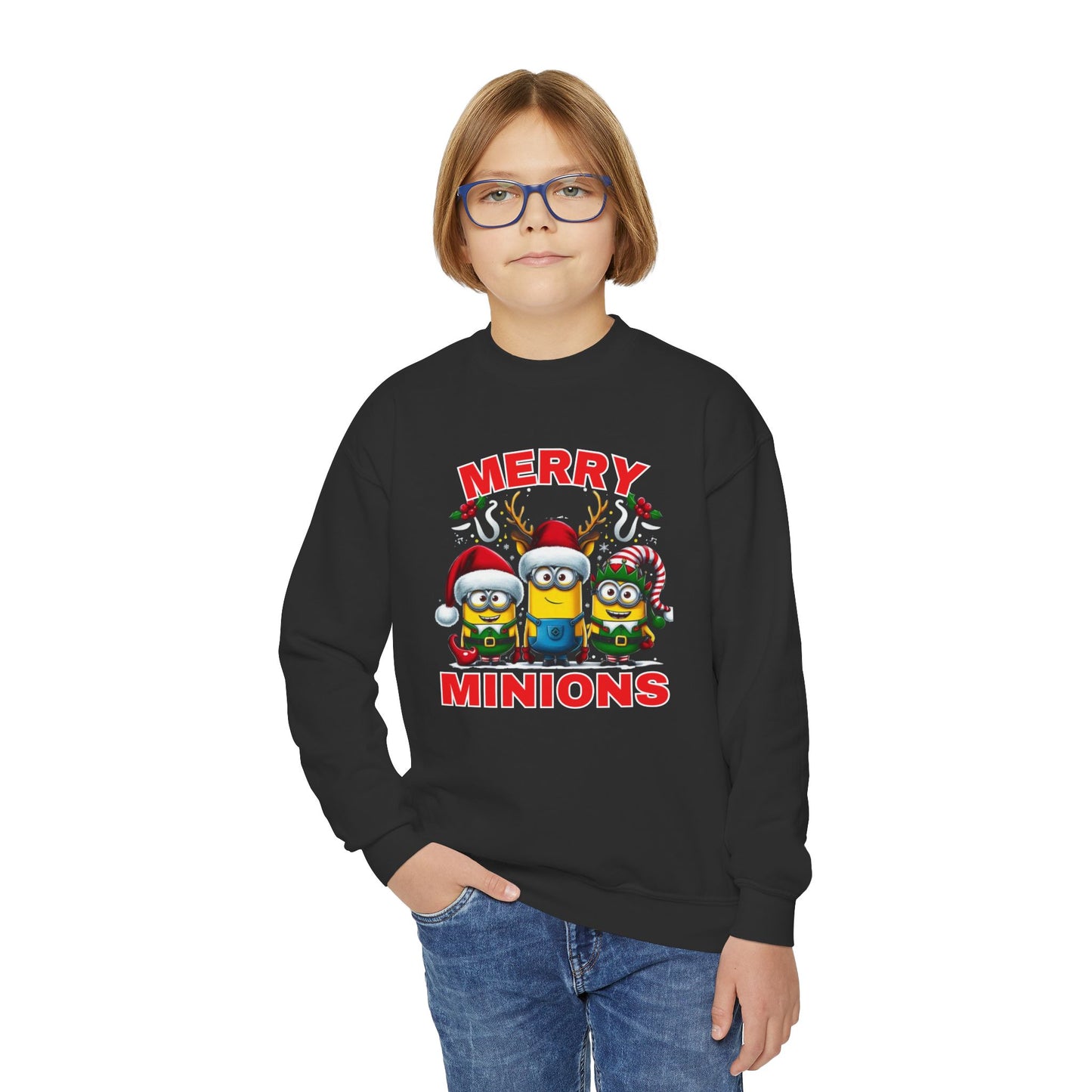Christmas Minion Youth Crewneck Sweatshirt | Cute Xmas Family Matching Graphic
