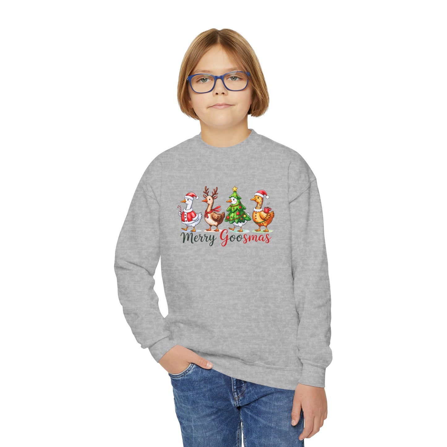 Christmas Merry Goosmas Goose Sweatshirt, Holiday Merry Goose Christmas ShirtYouth Crewneck Sweatshirt