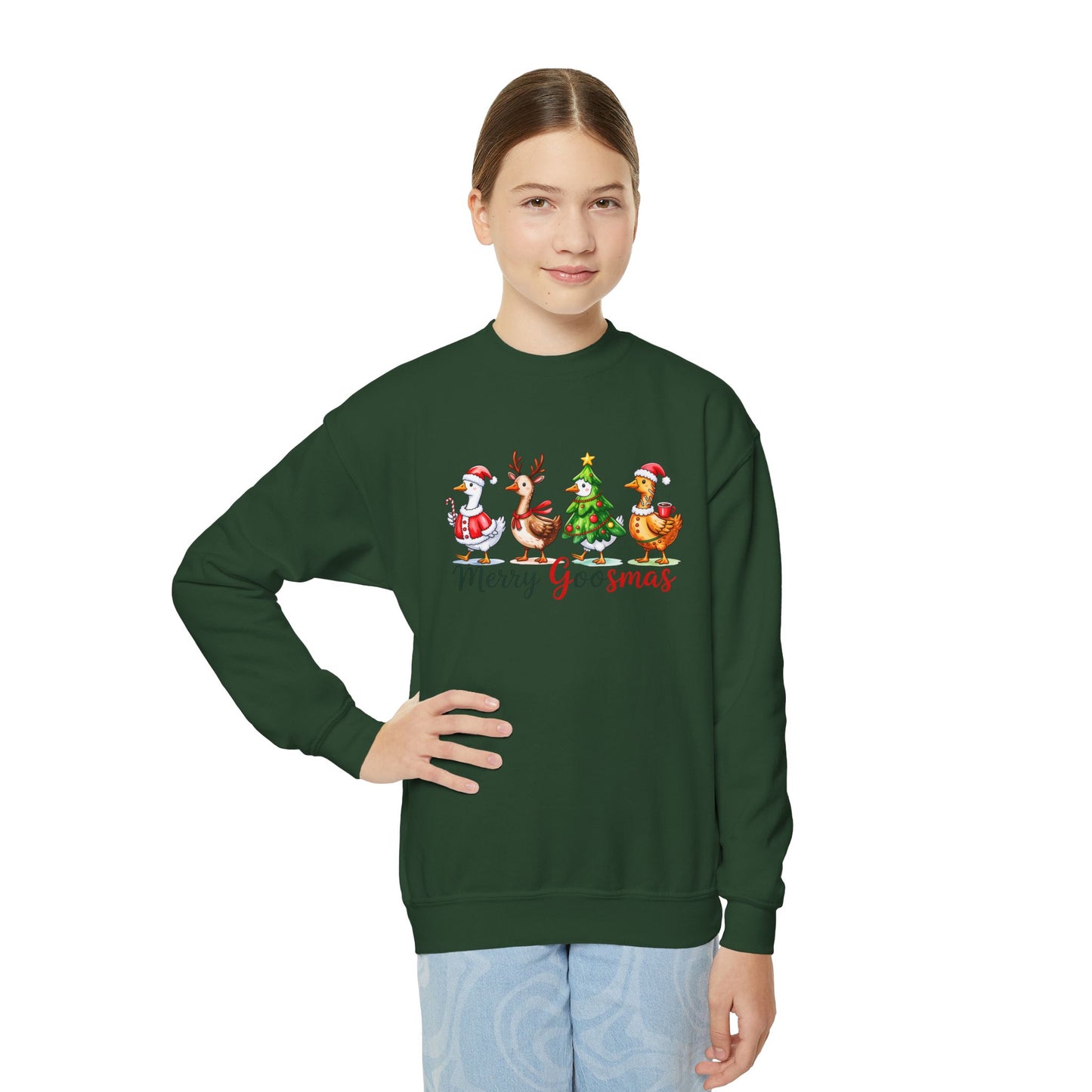 Christmas Merry Goosmas Goose Sweatshirt, Holiday Merry Goose Christmas ShirtYouth Crewneck Sweatshirt