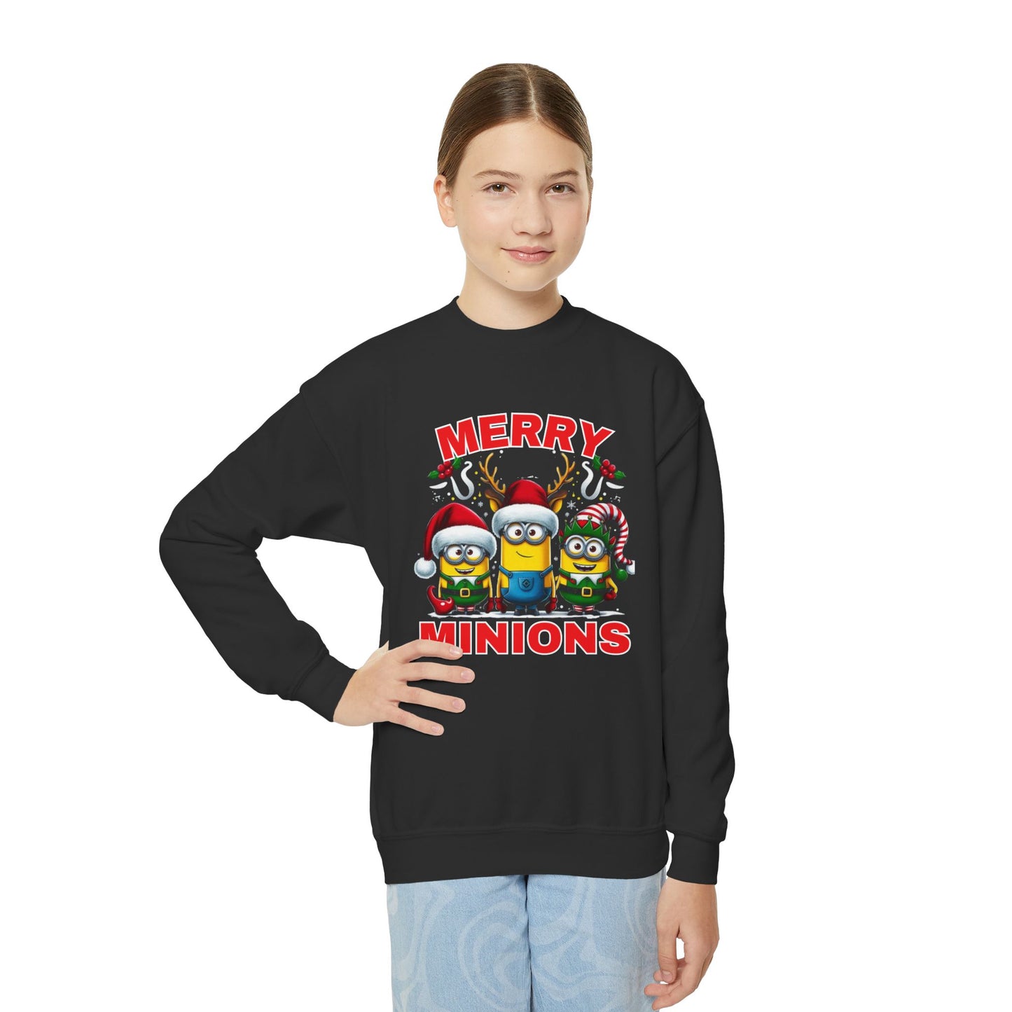 Christmas Minion Youth Crewneck Sweatshirt | Cute Xmas Family Matching Graphic