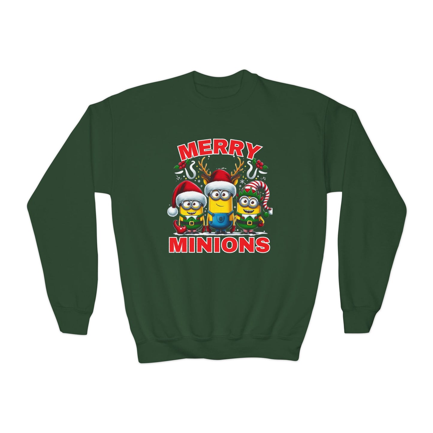 Christmas Minion Youth Crewneck Sweatshirt | Cute Xmas Family Matching Graphic