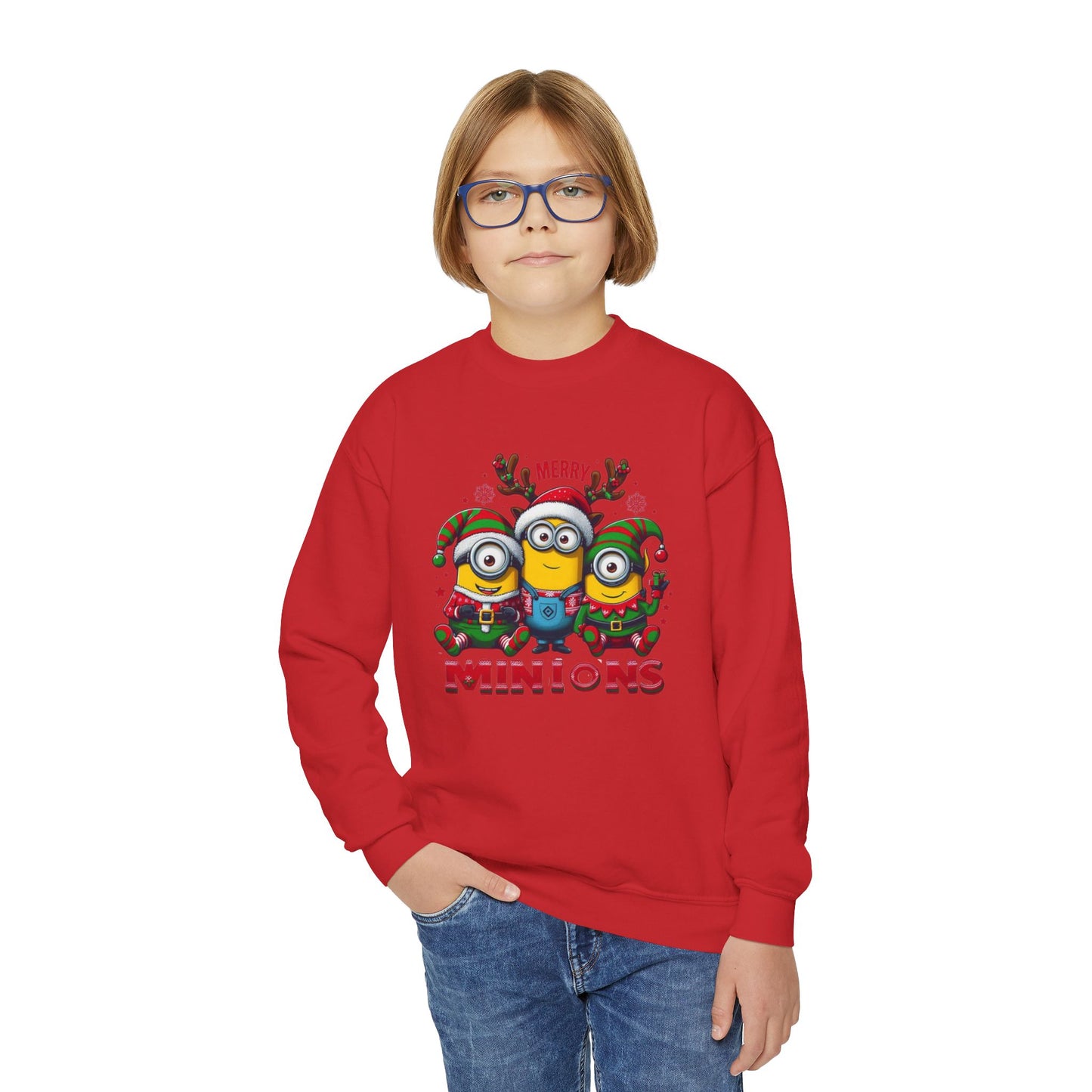 Christmas Minion Youth Crewneck Sweatshirt | Cute Xmas Family Matching Graphic