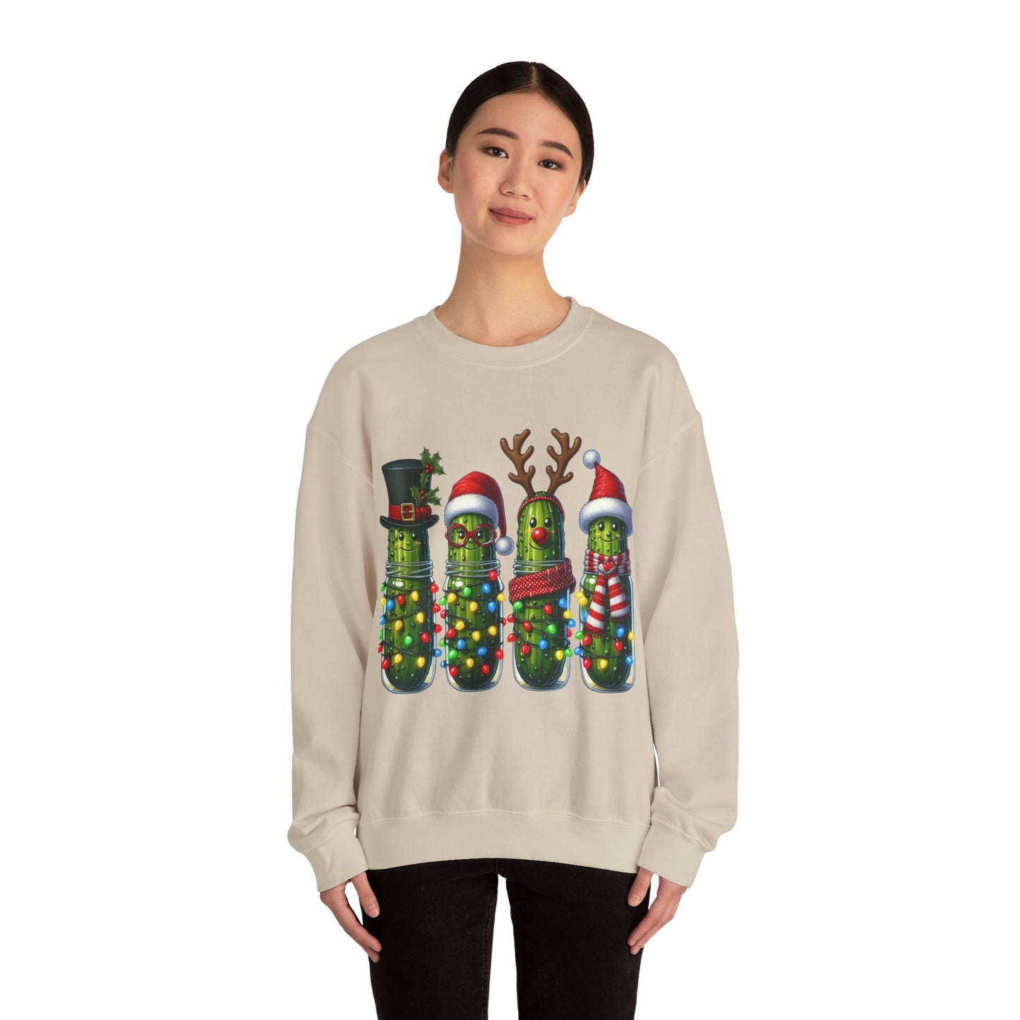 Christmas Holiday Pickles Sweatshirt, Funny Festive Christmas Pickle Unisex Heavy Blend Crewneck Sweatshirt