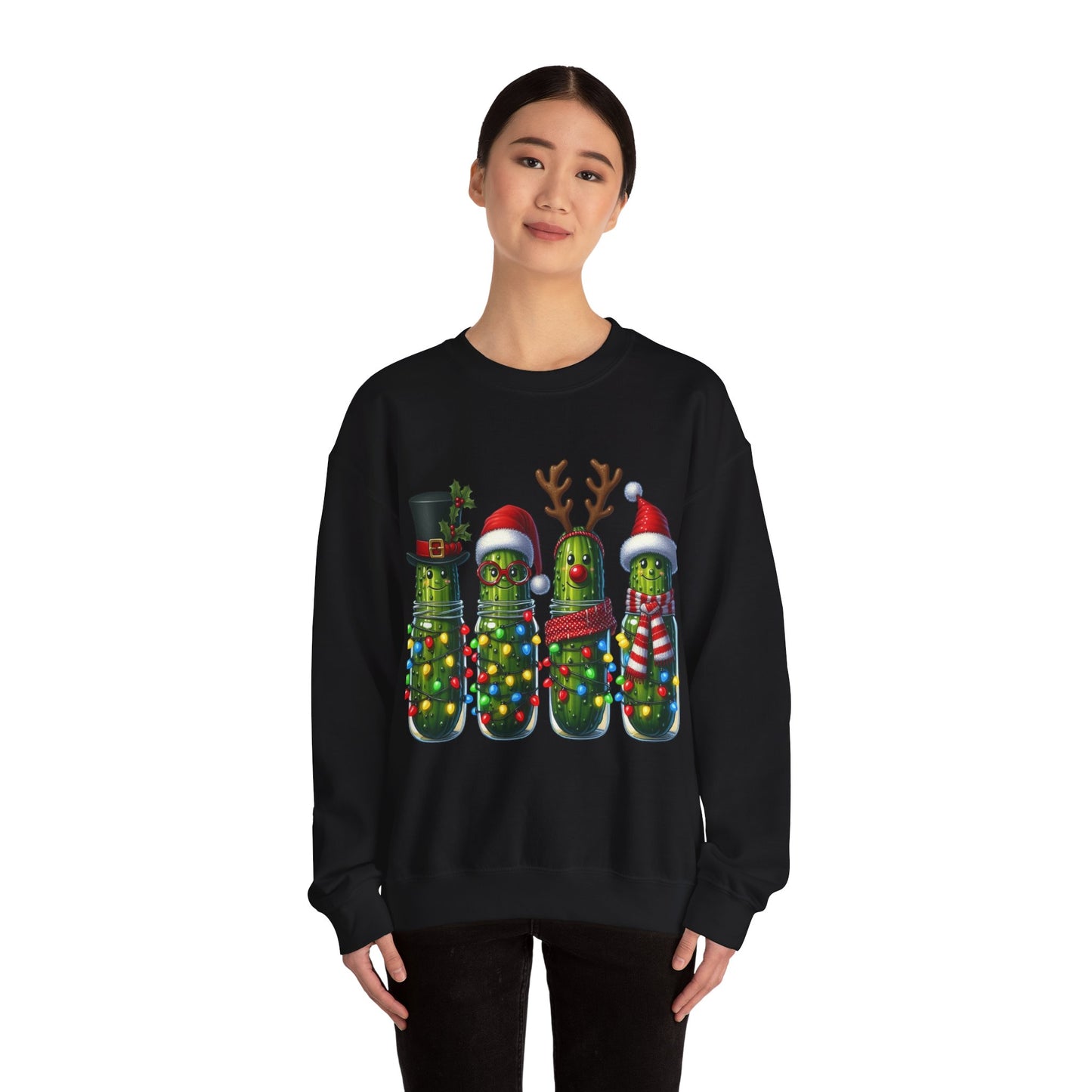 Christmas Holiday Pickles Sweatshirt, Funny Festive Christmas Pickle Unisex Heavy Blend Crewneck Sweatshirt