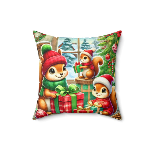 Adorable Christmas Animal Pillow 🎄 | Festive Holiday Cushion Cover | Cute Winter Decor for Home, Sofa & Gifts Spun Polyester Pillow