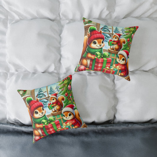 Adorable Christmas Animal Pillow 🎄 | Festive Holiday Cushion Cover | Cute Winter Decor for Home, Sofa & Gifts Square Poly Canvas Pillow