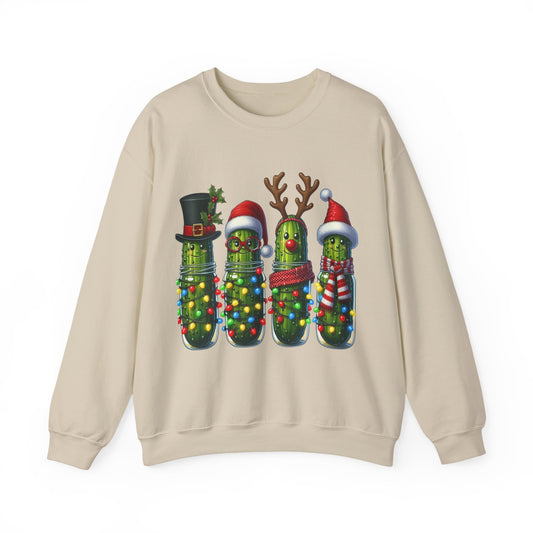 Christmas Holiday Pickles Sweatshirt, Funny Festive Christmas Pickle Unisex Heavy Blend Crewneck Sweatshirt