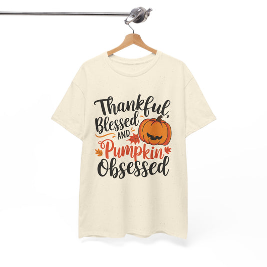 Thankful, Blessed & Obsessed with Pumpkin T-Shirt 🎃 | Cute Funny Fall Shirt for Women | Autumn Unisex Cotton Tee