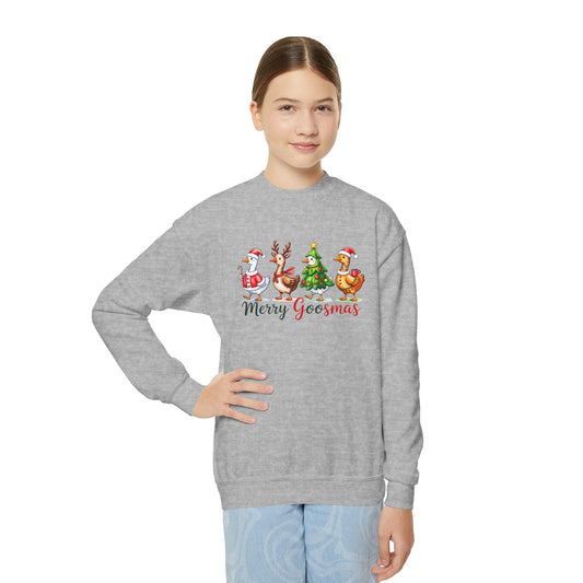 Christmas Merry Goosmas Goose Sweatshirt, Holiday Merry Goose Christmas ShirtYouth Crewneck Sweatshirt