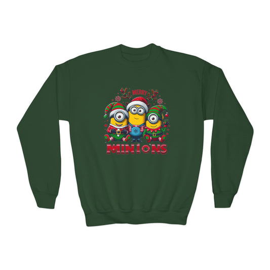 Christmas Minion Youth Crewneck Sweatshirt | Cute Xmas Family Matching Graphic