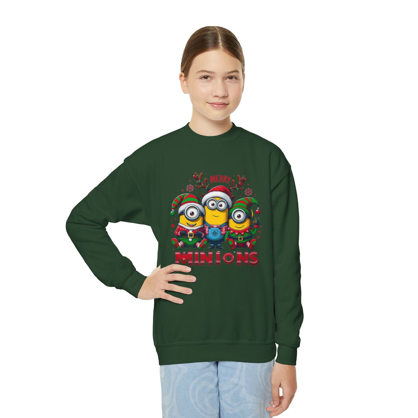 Christmas Minion Youth Crewneck Sweatshirt | Cute Xmas Family Matching Graphic