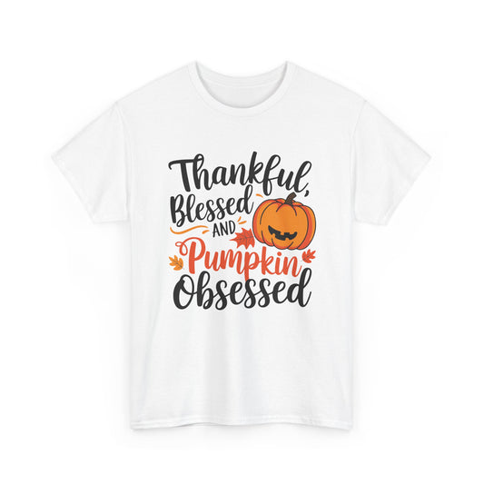 Thankful, Blessed & Obsessed with Pumpkin T-Shirt 🎃 | Cute Funny Fall Shirt for Women | Autumn Unisex Cotton Tee