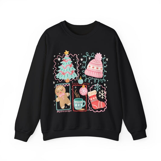 Cute Merry Christmas Sweatshirt | Coquette Aesthetic Crewneck | Xmas Tree & Gingerbread Unisex Holiday Sweatshirt Gift