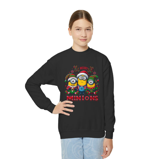 Christmas Minion Youth Crewneck Sweatshirt | Cute Xmas Family Matching Graphic