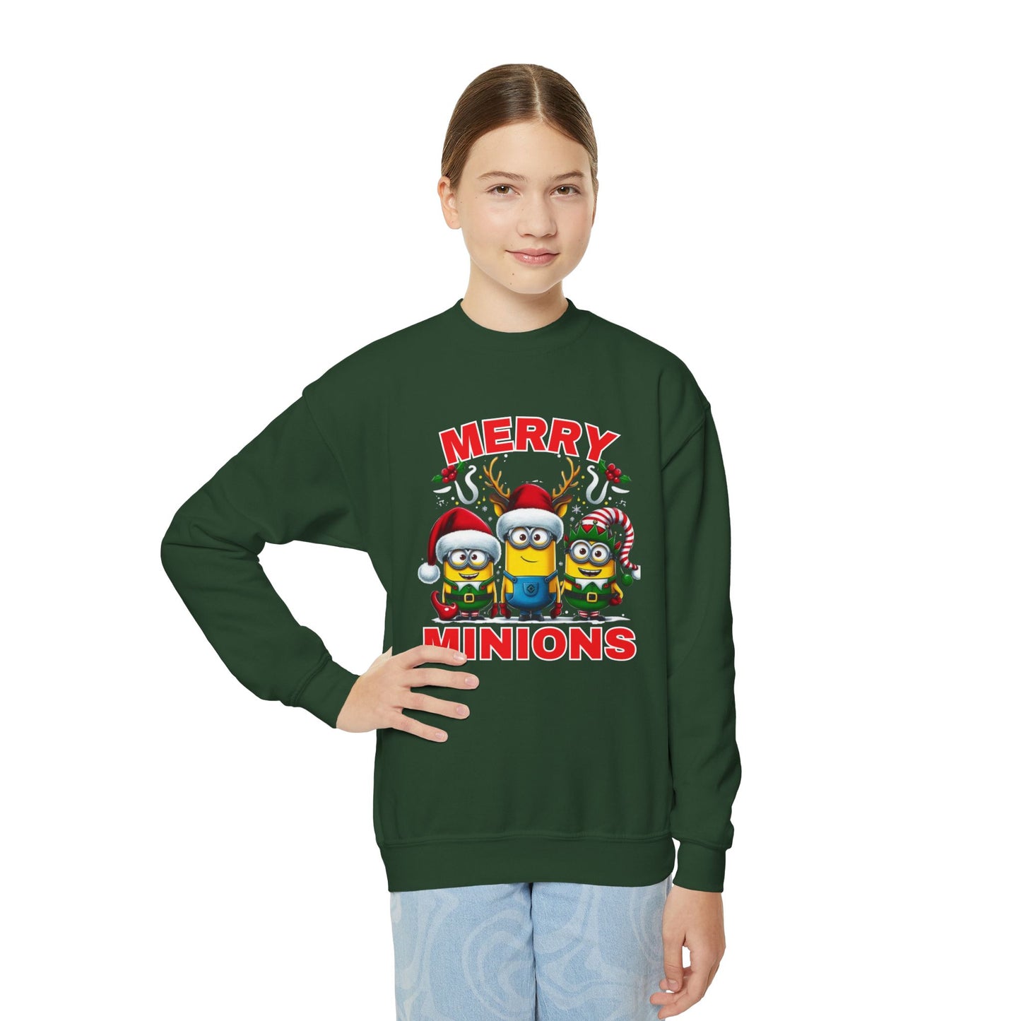 Christmas Minion Youth Crewneck Sweatshirt | Cute Xmas Family Matching Graphic
