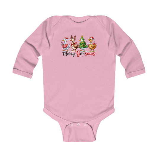 Christmas Merry Goosmas Goose Sweatshirt, Holiday Merry Goose Christmas Shirt Infant Long Sleeve Bodysuit