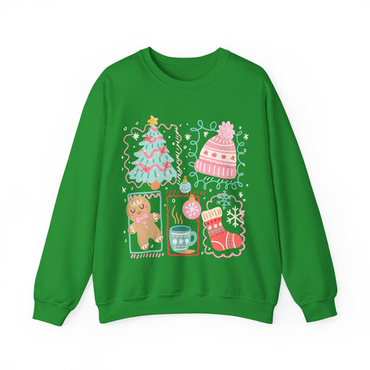 Cute Merry Christmas Sweatshirt | Coquette Aesthetic Crewneck | Xmas Tree & Gingerbread Unisex Holiday Sweatshirt Gift