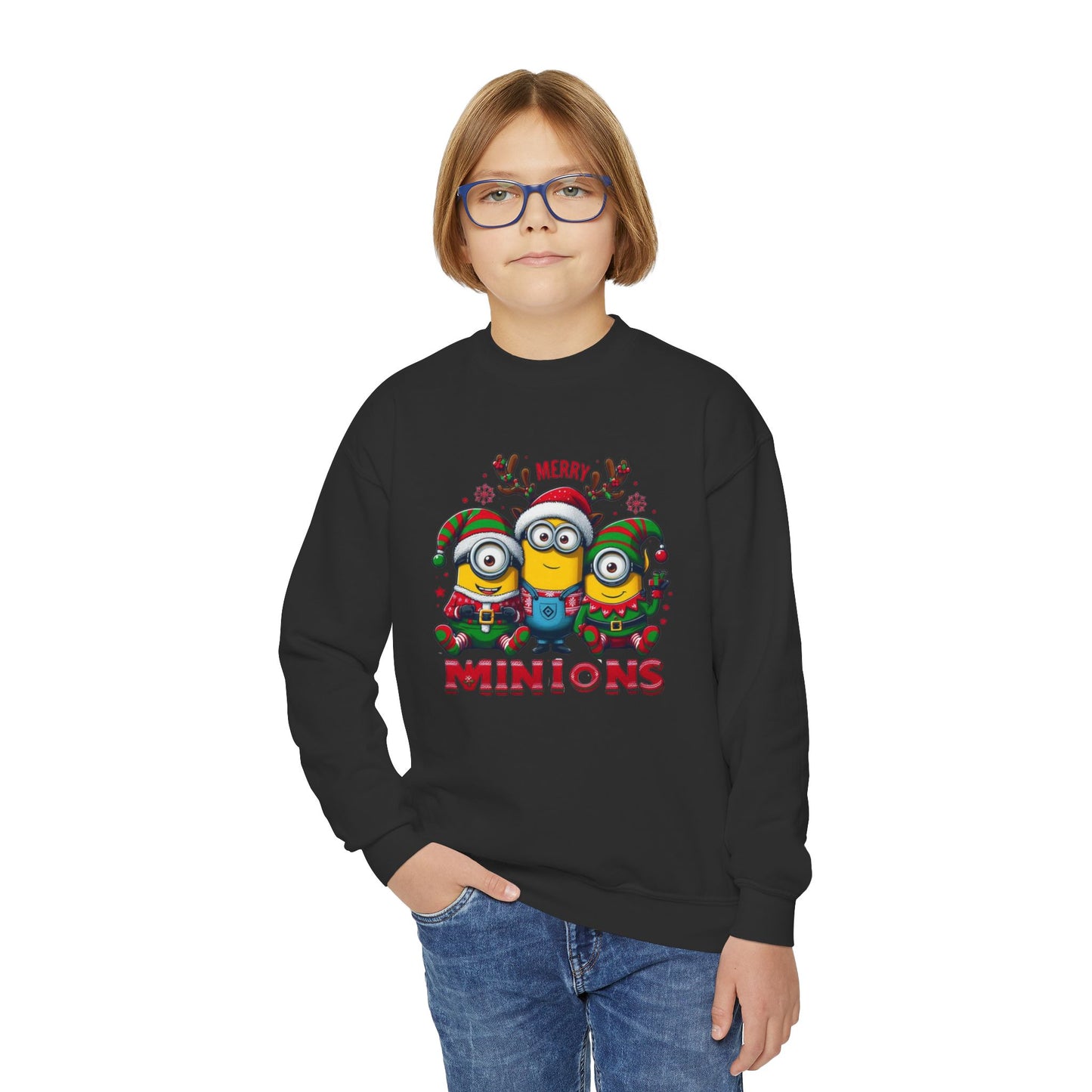 Christmas Minion Youth Crewneck Sweatshirt | Cute Xmas Family Matching Graphic