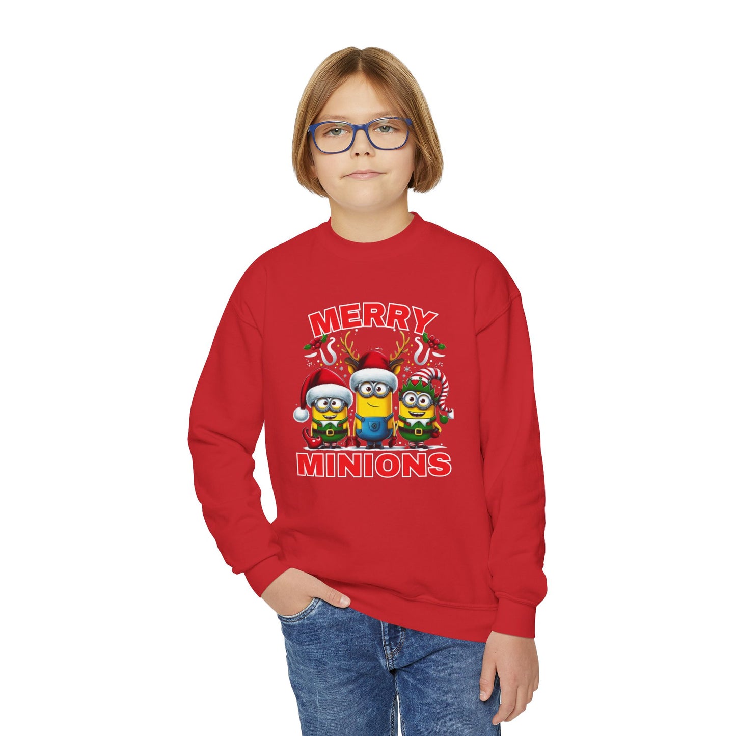 Christmas Minion Youth Crewneck Sweatshirt | Cute Xmas Family Matching Graphic
