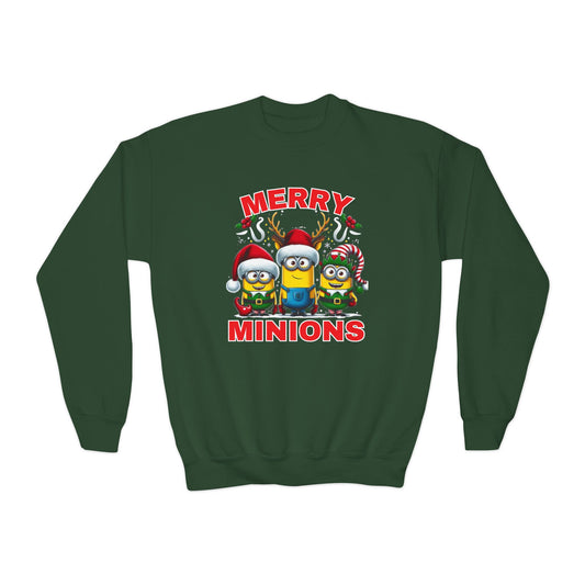 Christmas Minion Youth Crewneck Sweatshirt | Cute Xmas Family Matching Graphic