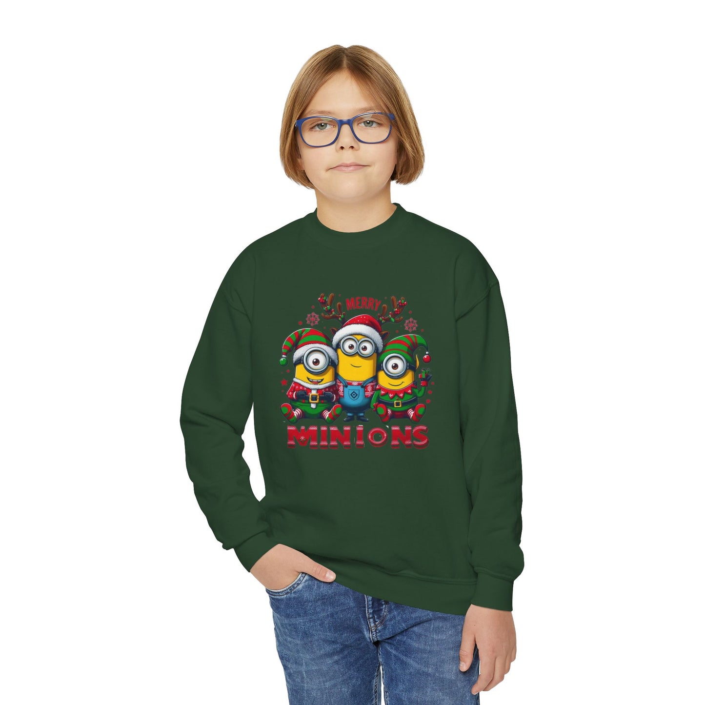 Christmas Minion Youth Crewneck Sweatshirt | Cute Xmas Family Matching Graphic