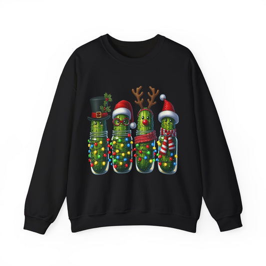 Christmas Holiday Pickles Sweatshirt, Funny Festive Christmas Pickle Unisex Heavy Blend Crewneck Sweatshirt