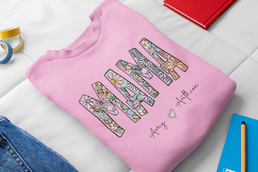 Custom Mama Sweatshirt with Kids’ Names | Personalized Christmas Gift for Mom | Mother’s Day Gift | Cozy Family Name Sweatshirt